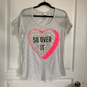VS PINK “SO OVER IT” heart sequin tee